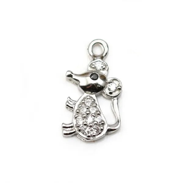 Breloque en argent 925 & zirconium , en forme de souris, mesurant 6x12mm x 1pc