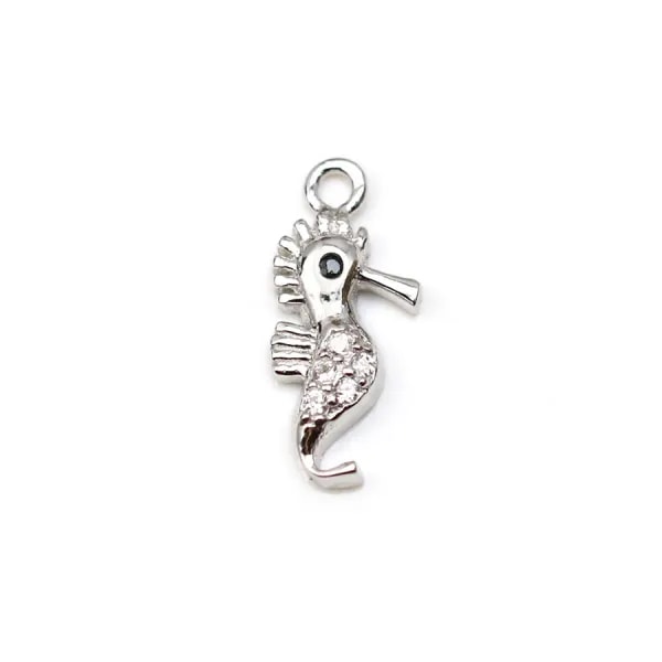 Breloque en argent 925 & zirconium, en forme d'hippocampe, mesurant 5x12mm x 1pc