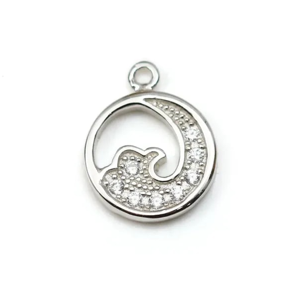 Breloque en argent 925 & zirconium, en forme de vague, mesurant 7mm x 1pc