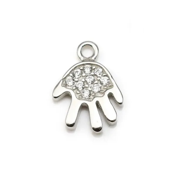 Pendentif en argent 925 rhodié & oxyde de zirconium, en forme de main 7x10mm x 1pc