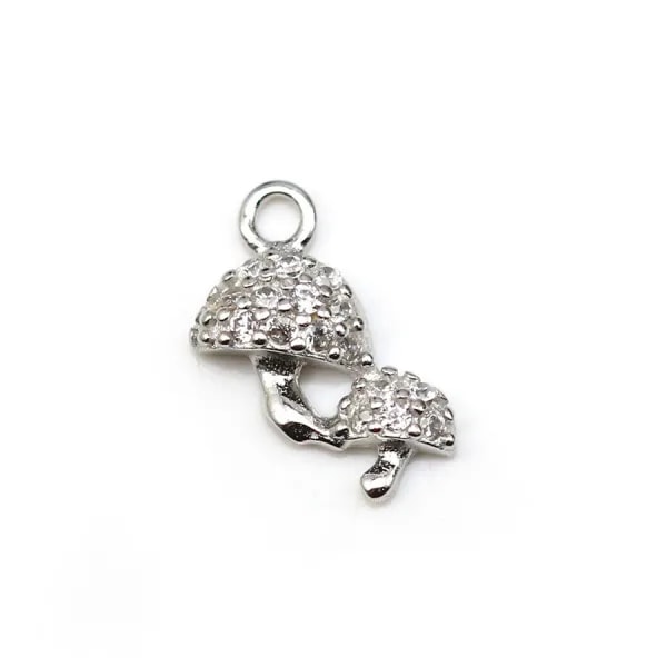 Pendentif en argent 925 rhodié & oxyde de zirconium, en forme de champignon 5.5x9mm x 1pc