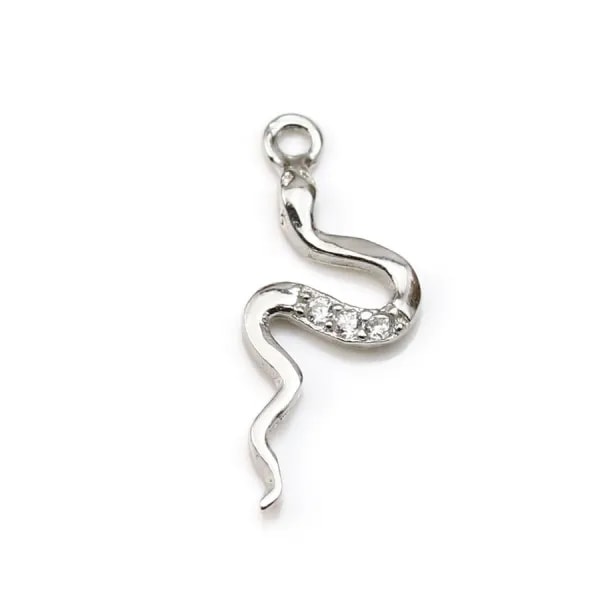 Pendant, 925 sterling silver & zirconium oxide, snake shaped 6 * 15mm x 1pc