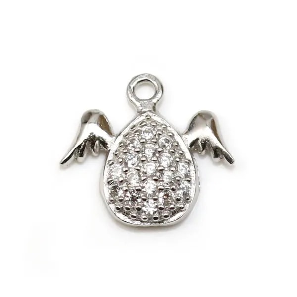 Pendentif en argent 925 rhodié & oxyde de zirconium, goutte ailée, 8x9mm x 1pc
