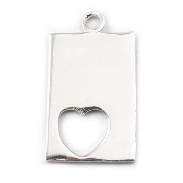 Argent 925 breloque rectangulaire coeur 17x11mm x 1 pcs 