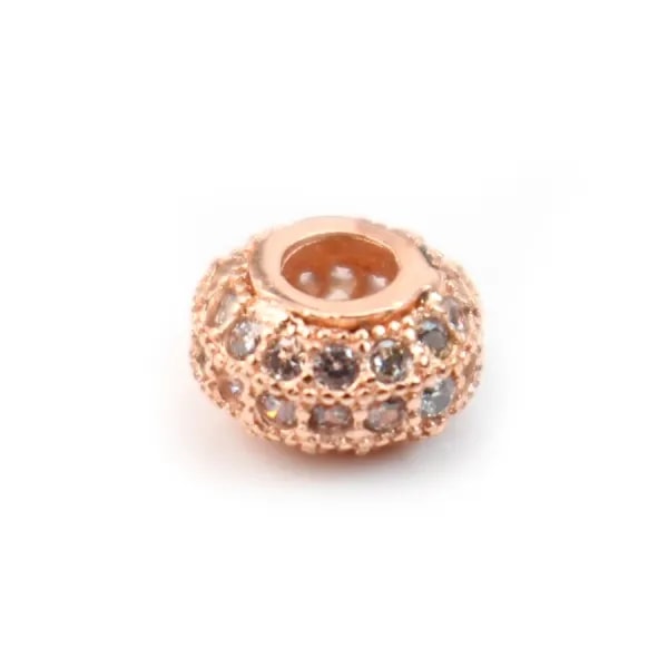 Rondelle à strass argent 925 rosé 4.5x7.5mm x 1pc