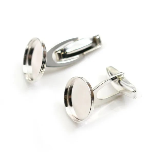 Argent 925 bouton de manchette avec plateau rond 14mm x 2pcs