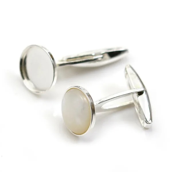 Argent 925 bouton de manchette avec plateau rond 12mm x 2pcs