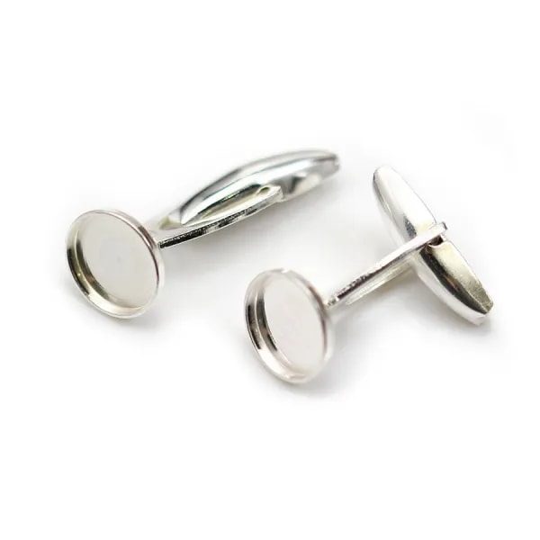Bouton de manchette, en argent 925 pour cabochon rond de 10mm x 2pcs