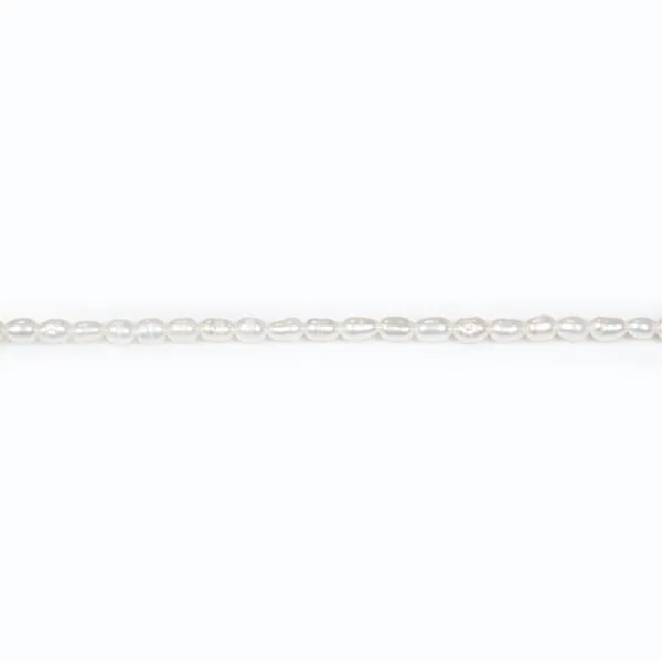 Perles de culture d'eau douce, blanche, olive/irrégulière, 3-3.5mm x 37cm