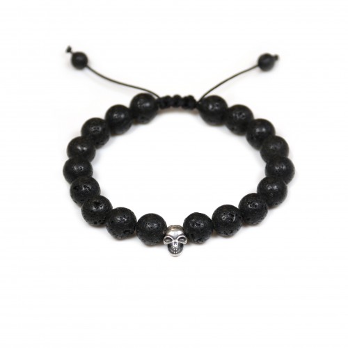 Bracelet en pierre de lave avec une tête de mort