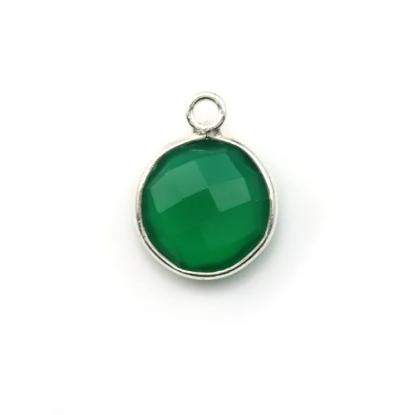 Agate verte ronde facettée sertie sur argent 925 11mm x 1pc