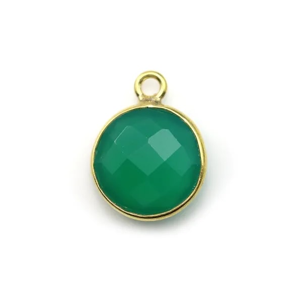 Agate verte ronde facettée sertie sur argent doré 11mm x 1pc
