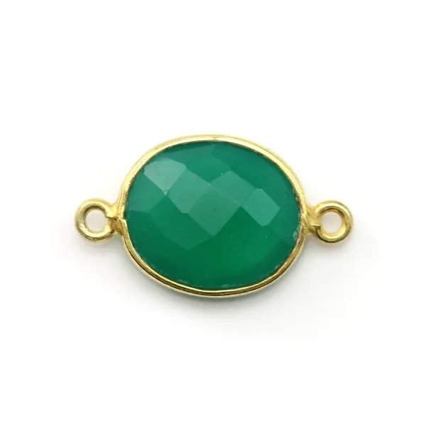 Agate verte ovale facettée sertie sur argent doré 2 anneaux 11x13mm x 1pc