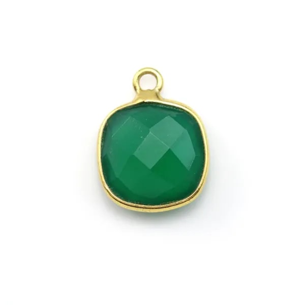 Agate verte coussin facetté sertie sur argent 925 doré à l'or fin 11mm x 1pc