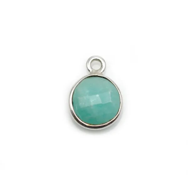 Amazonite ronde facettée sertie sur argent 9mm, un anneau x 1pc