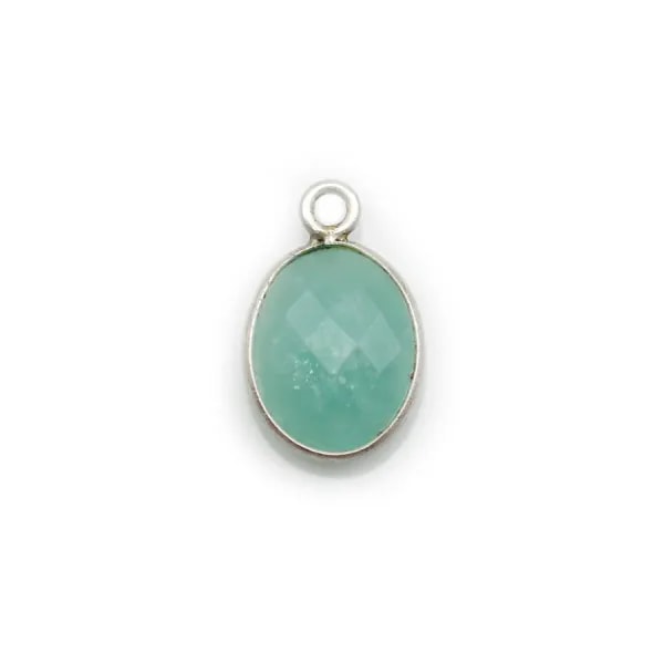 Amazonite ovale facettée sertie sur argent 9x11mm, un anneau x 1pc