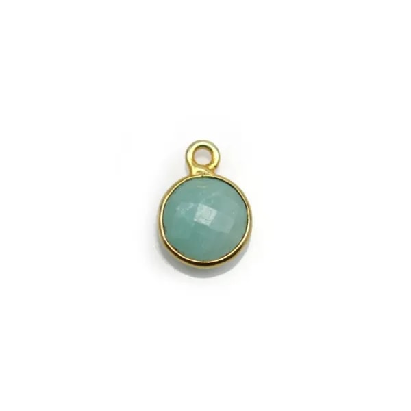 Amazonite ronde facettée sertie sur argent doré 9mm, un anneau x 1pc