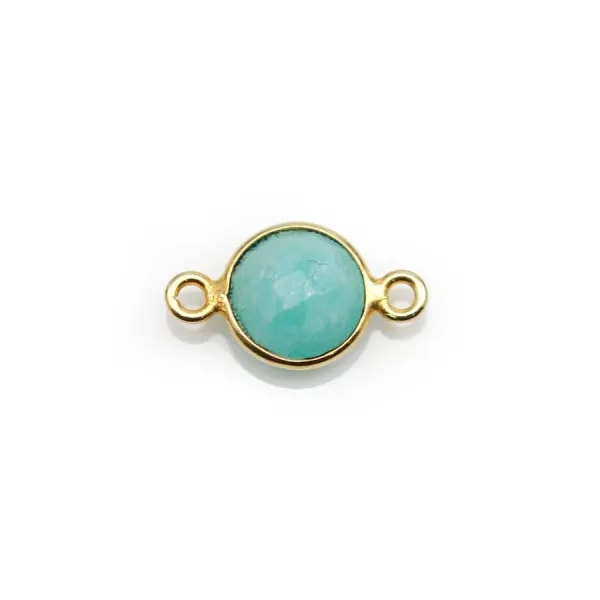 Amazonite ronde facettée sertie sur argent doré 9mm , 2 anneaux x 1pc