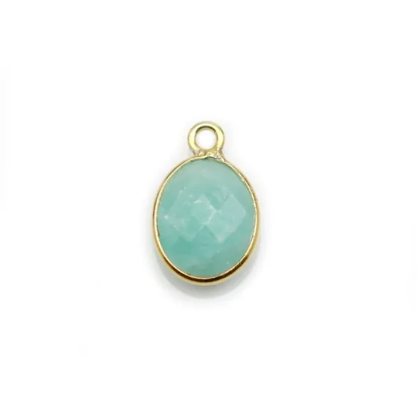 Amazonite ovale facettée sertie sur argent doré 9x11mm, un anneau x 1pc