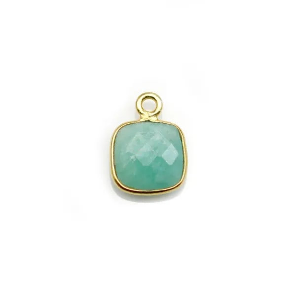 Amazonite carré facettée sertie sur argent doré 9mm, un anneau x 1pc