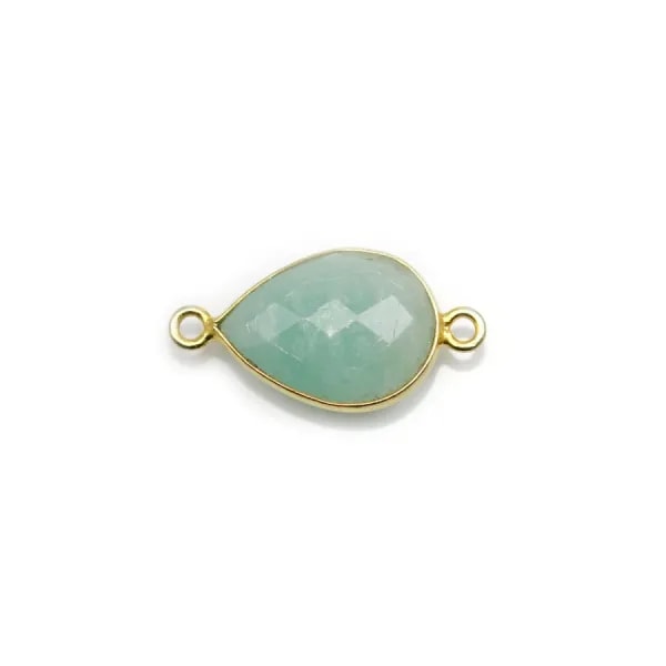 Amazonite goutte  facettée sertie sur argent doré 2 anneaux 11x15mm x 1pc