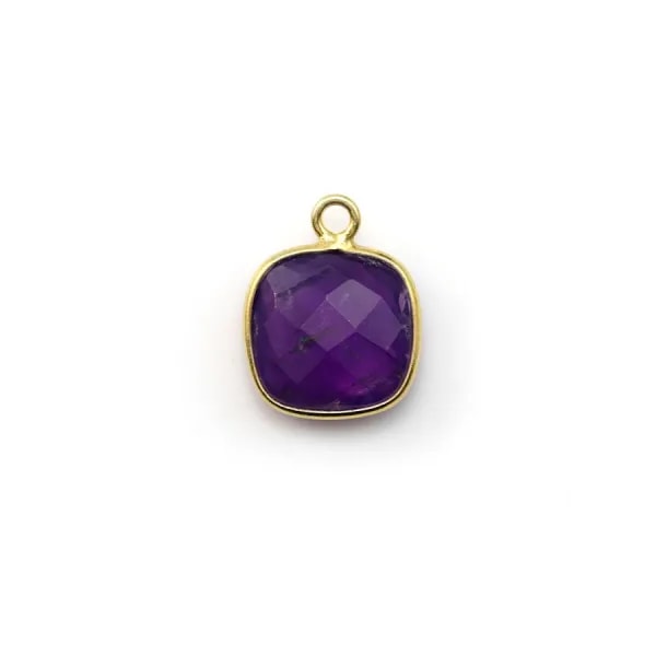 Améthyste en coussin facetté sertie sur argent doré 9mm, 1 anneau x 1pc
