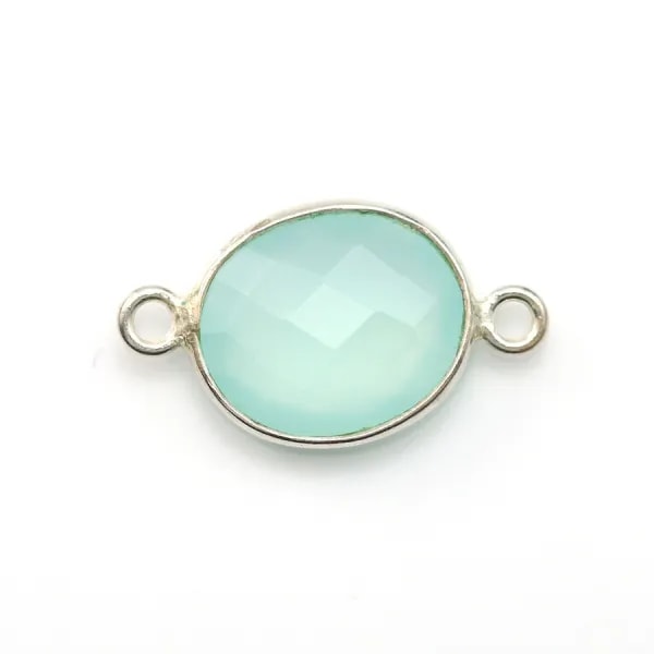Calcédoine ovale facettée sertie sur argent 925 2 anneaux 11x13mm x 1pc
