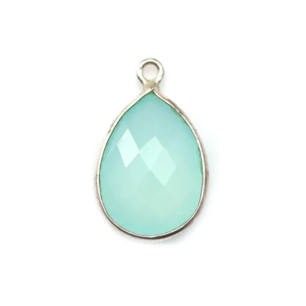 Calcédoine goutte facettée sertie sur argent 925 13x17mm x 1pc