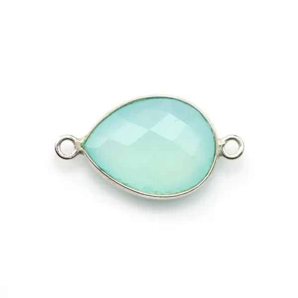 Calcédoine goutte facettée sertie sur argent 925 2 anneaux 13x17mm x 1pc