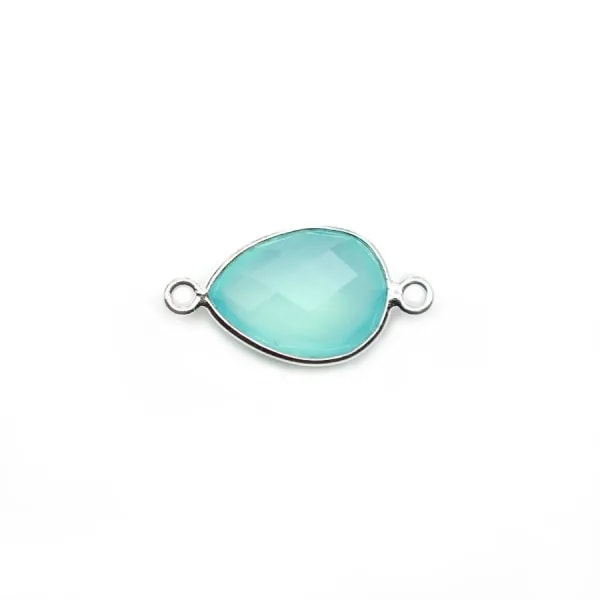 Calcédoine goutte facettée sertie sur argent 2 anneaux 11x15mm x 1pc