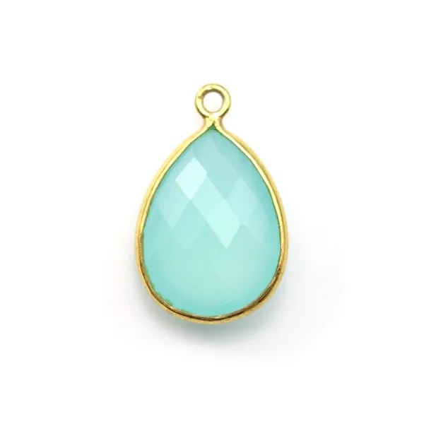 Calcédoine goutte facettée sertie sur argent 925 doré à l'or fin 13x17mm x 1pc
