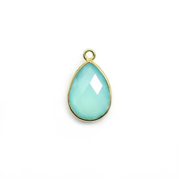 Calcédoine goutte facettée sertie sur argent doré 11x15mm x 1pc