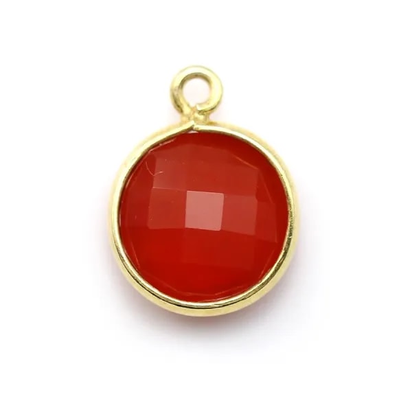 Faceted round carnelian set in gold-plated silver 11mm x 1pc
