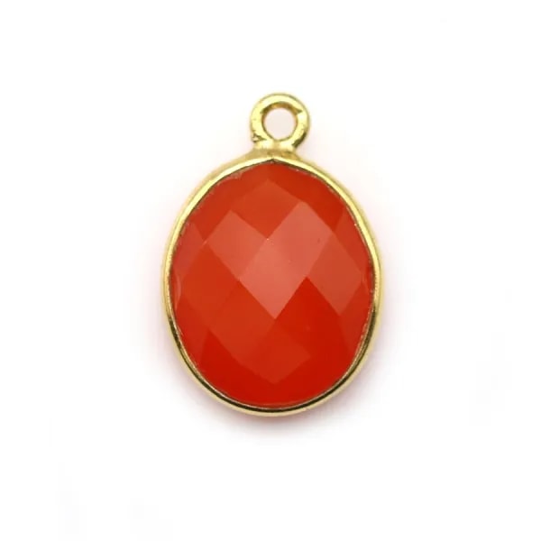 Cornaline ovale facettée sertie sur argent doré 11x13mm x 1pc