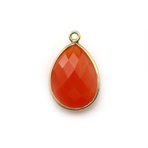 Cornaline goutte facettée sertie sur argent doré 13x17mm x 1pc