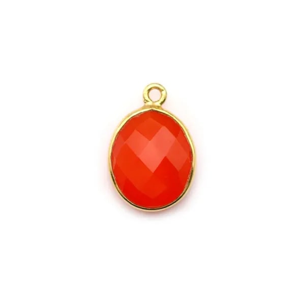 Cornaline ovale facettée sertie sur argent doré 9x11mm x 1pc