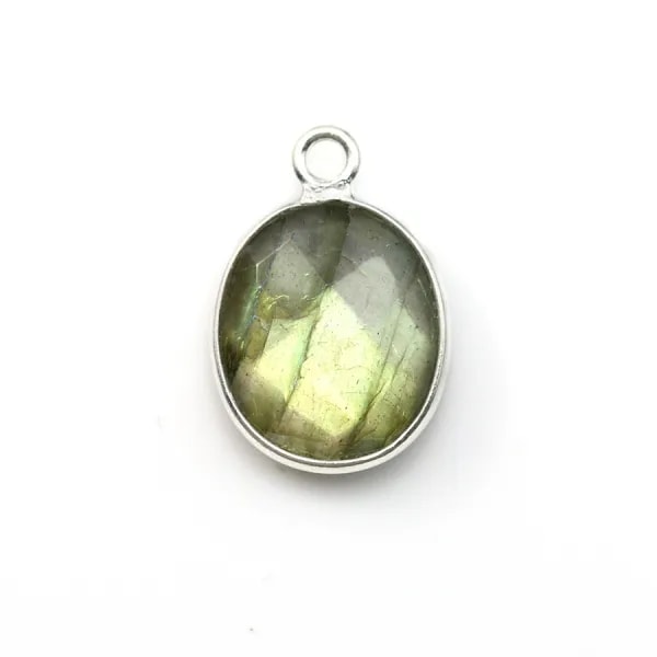 Labradorite ovale facetté sertie sur argent 925 11x13mm x 1pc