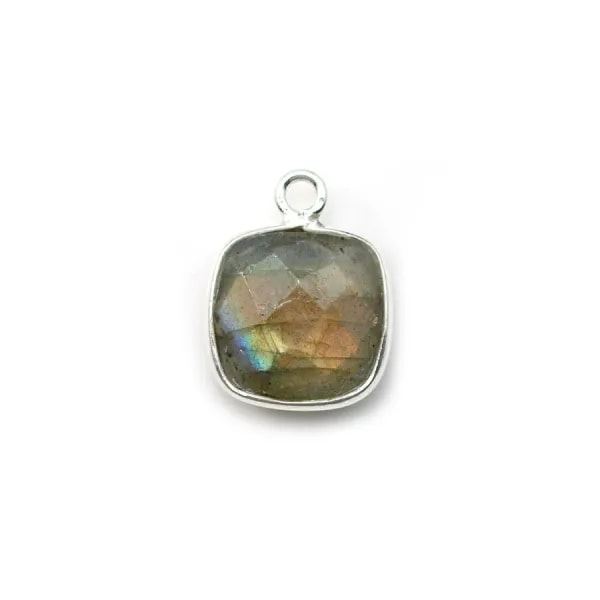 Faceted cushion cut labradorite set in silver 1 ring, 9mm x 1pc