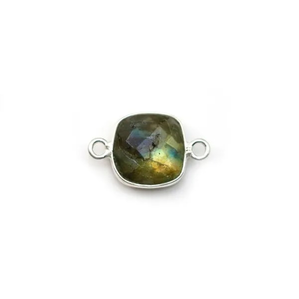 Labradorite coussin facette sertie sur argent 2 anneaux 9mm x 1pc