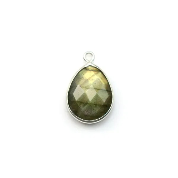 Labradorite goutte facette, un anneau, sertie sur argent 11x15mm x 1pc