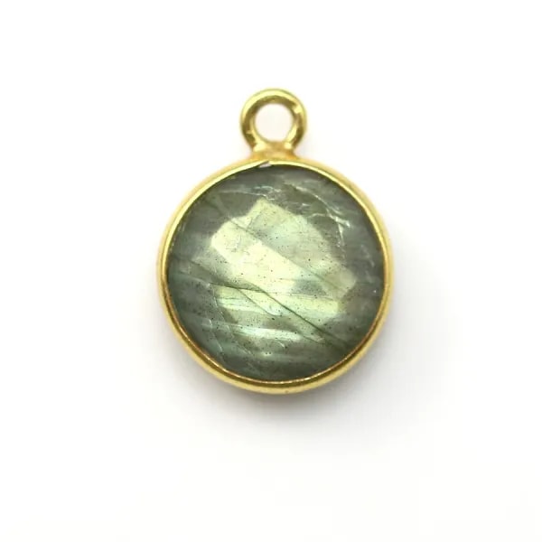 Labradorite ronde facetté sertie sur argent doré 11mm x 1pc