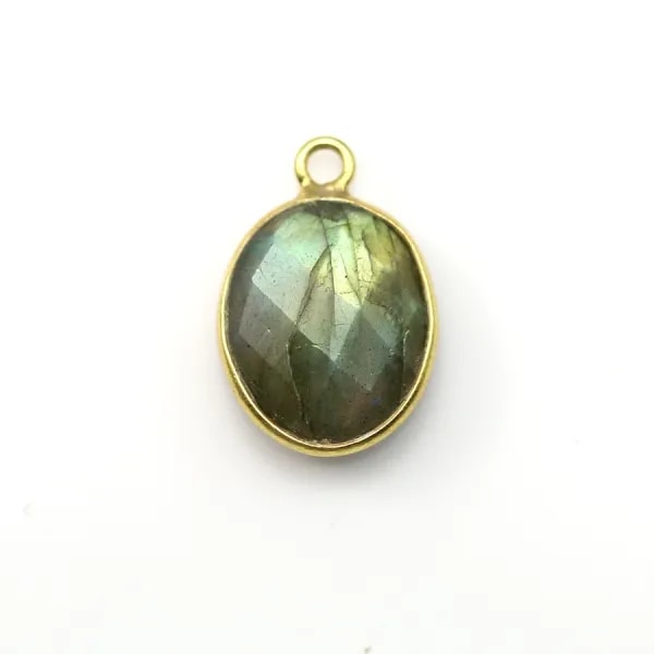 Labradorite ovale facette sertie sur argent doré 11x13mm x 1pc