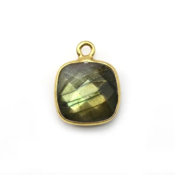 Labradorite coussin facette sertie sur argent doré 11mm x 1pc