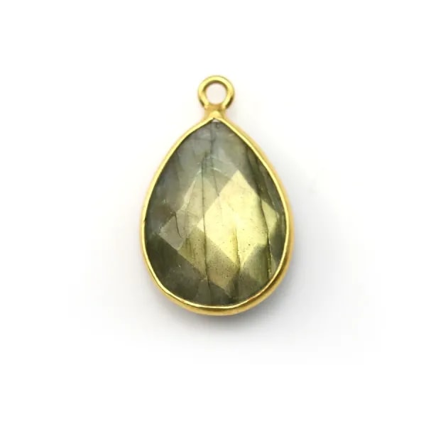 Labradorite goutte facette sertie sur argent doré 13x17mm x 1pc