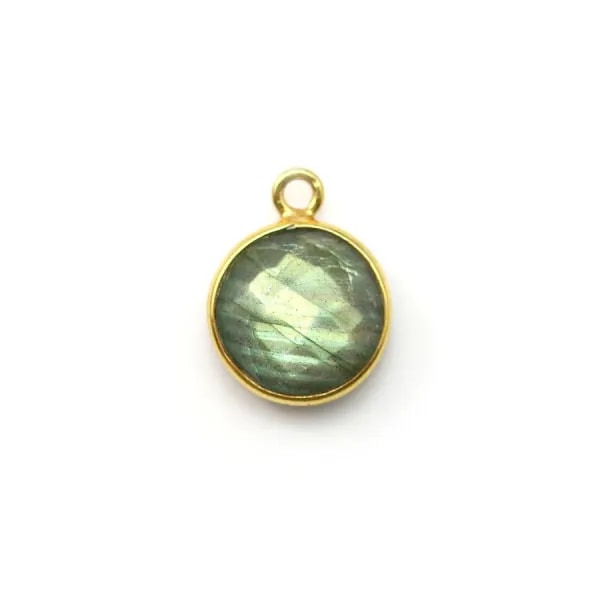 Labradorite ronde facetté sertie sur argent doré, 1 anneau, 9mm x 1pc