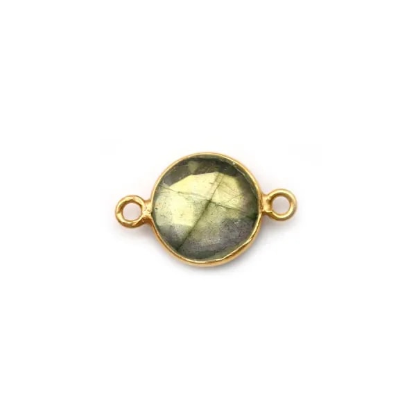 Labradorite ronde sertie sur argent doré 2 anneaux 9mm x 1pc