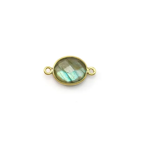 Labradorite ovale facette sertie sur argent doré 2 anneaux  9x11mm x 1pc