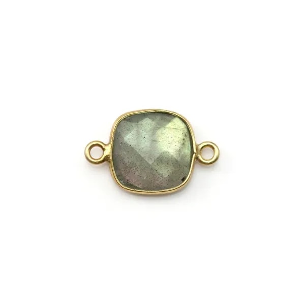 Labradorite coussin facette sertie sur argent doré 2 anneaux 9mm x 1pc