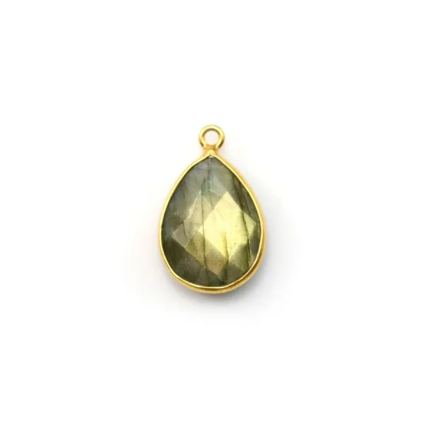 Faceted drop labradorite set in gold-plated silver  1 ring 11x15mm x 1pc