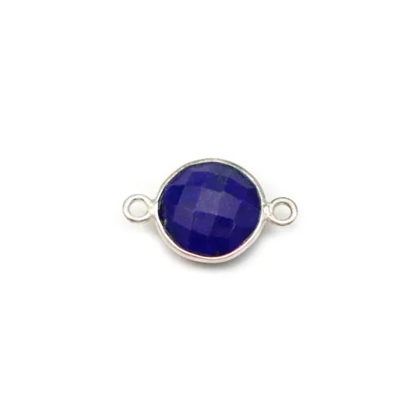 Lapis lazuli de forme ronde, 2 anneaux, serti en argent, 9mm x 1pc